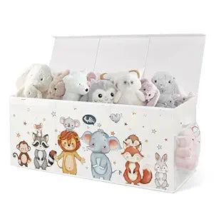 Extra Large Collapsible Toy Box with Lids, Sturdy Storage Organizer for Kids, 38"x16"x13" Toy Chest for Playroom, Nursery, Bedroom, Living Room (Woodland Animals)