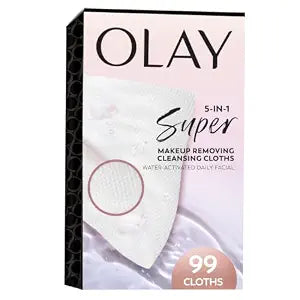 Olay Super Daily Facial Cleansing Cloths, Lathering Face Cleansing Wipes for Daily Cleanser, Single-Use Disposable Cloths (Do Not Flush), 99 Count