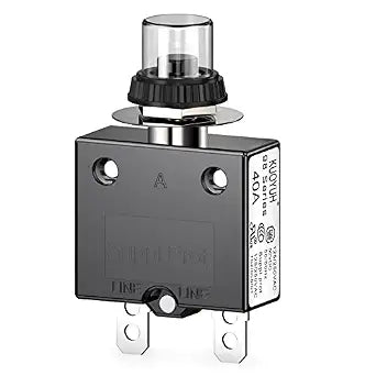 Thermal Circuit Breaker, DIYhz 40 Amp 32V DC 125/250VAC 50/60Hz Push Button Manual Reset Circuit Breaker with Quick Connect Terminals and Waterproof Button Transparent Cap