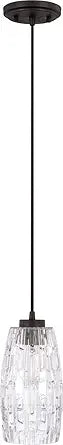 Capital Lighting 328611BI-450 Casper Art Deco Embossed Glass Mini Pendant, 1-Light 100 Watt, 11" H x 5" W, Black Iron