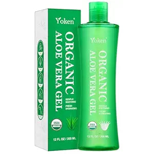 Yoken Organic USDA Aloe Vera Gel 12oz, Alcohol Free, Summer Essential