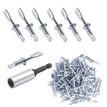 130Pack Eye Lag Self Tapping Screw 2" Eye Lag Screw with 1Pcs Driver Drilling Point Dura-Screws Zinc Plated Heavy Duty Eye Lag Self Drill Screw(SelfTappingScrews, 130)