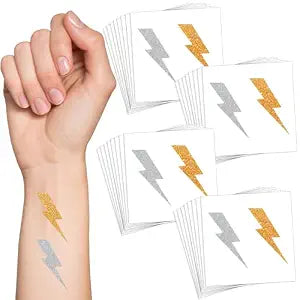 Cholemy 100 Pcs Lightning Bolt Temp Tattoos Gold Silver, Elegant Style