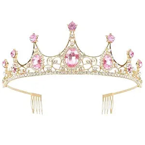 WOVOWOVO Pink Tiaras for Women, Princess Crown Headband with Combs