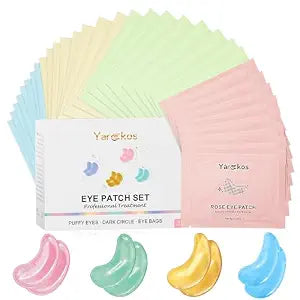 32 Pairs Under Eye Patches, Hydrating Eye Masks for Dark Circles Puffiness Puffy Eyes, Anti Wrinkle Collagen Undereye Pads, 32 Sets Travel Skincare Face Gel (24K Golden+Blue+Pink+Green)