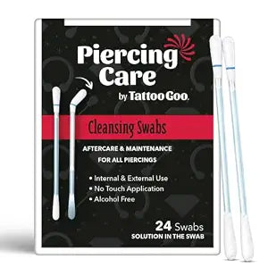Tattoo Goo Piercing Care Cleansing Swabs, 24 Count, Medicated Cotton Swabs with No Alcohol, Oral & Dermal Aftercare, Antiseptic Formula, Helps Prevent Infection, Irritation and Scarring