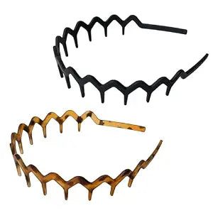 Zig Zag Headbands, 2 Pack Wavy Comb Hair Bands, Black & Tortoise