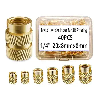 40pcs Brass Threaded Inserts, 1/4"-20x8x8 Heat Set Insert for 3D Printing