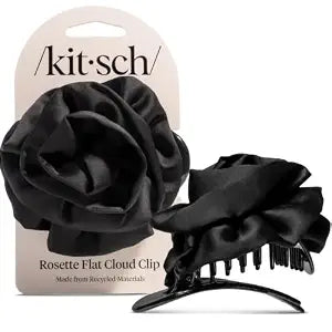 Kitsch Medium Satin Rosette Flat Claw Clip for Women - Black, 1pc