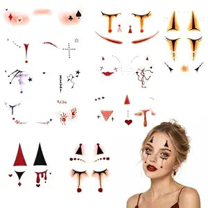 10 Sheets Halloween Clown Makeup Tattoo, Horror Face Makeup Tattoos