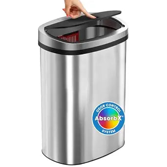 iTouchless Push-Top Lid 13 Gallon Trash Can with Odor Control System  Stainless Steel Garbage Bin, Press-Top, Soft-Close Spring Lid, Fingerprint-Resistant for Kitchen, Bathroom, Home Office, Restroom