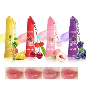Baorder Fruit-Flavored Hydrating Lip Gloss with Keychain Set,4PCS