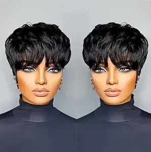 Pixie Cut Wig Human Hair Short Pixie Cut Wigs for Black Women Human Hair Glueless Pixie Wig Short Layered Brazilian Virgin Human Hair Wigs For Women Color 1B#