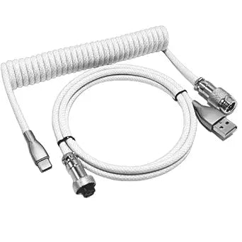 USB C Coiled Keyboard Cable - Gaming Keyboard Coil Cord,Custom Type Braided Mechanical Keyboard Cable with Detachable Metal Aviator Wire, 1.5M USB-C to USB-A, Computer Decoration Wire White