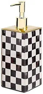 MACKENZIE-CHILDS Glass Soap Pump, Liquid Soap Dispenser, Black-and-White Courtly Check