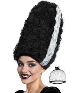 Monster Bride Wig Women Black White Beehive Wig Afro Wigs Updo Hair