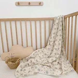 BuLuTu Blue Floral 100% Cotton Muslin Blanket Soft Lightweight Toddler Bed/Crib Quilt Shabby Chic Flower Theme Swaddle Blanket for Girls Boys Bedding Gift Room Decor,Fressia,47"x51"