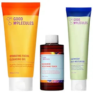 Good Molecules Cleanse, Tone & Moisturize Skincare Set – Hydrating Facial Cleansing Gel (200ml), Niacinamide Brightening Toner (120ml) & Lightweight Daily Moisturizer (100ml)