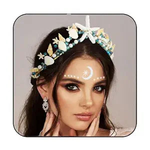 BARTOSI Mermaid Crown Starfish Tiara Gold Seashell Bridal Headband Sea Star Beach Wedding Headwear for Women