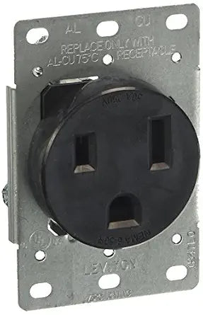 Leviton 50 Amp, 250 Volt Flush Mounting Receptacle, Straight Blade, Industrial Grade, Grounding, 1-Pack, 5374-S00, Black