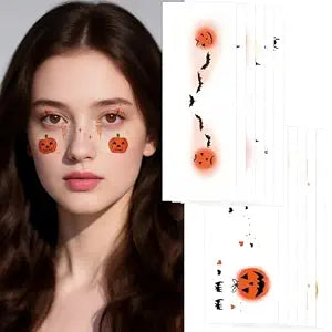 12Pcs Halloween Freckles Face Tattoos,Makeup Stickers with Pumpkin for Kids
