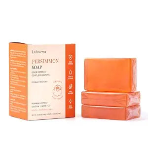 Persimmon Soap Bar 3 Pack - Nonenal & Aging Odor Eliminator for Body - Infused with Green Tea & Aloe for Gentle Cleansing - Deodorizing Bath Soap for Underarms & Feet, 10.58 oz