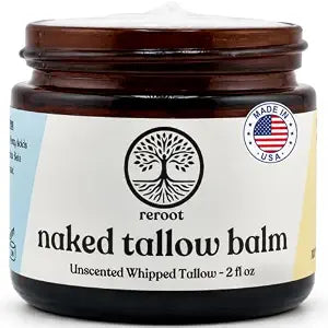 Beef Tallow Balm for Skin | NAKED TALLOW BALM | 1 Ingredient - 100% Grass Fed Grass Finished Tallow | Whole Body & Face Moisturizer | Whipped | Dry Skin, Eczema, Rosacea, (2oz)