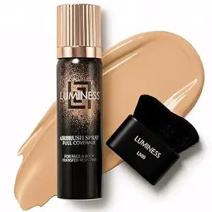 LUMINESS Transfer Resistant Airbrush Body Coverage Perfector/w Kabuki Brush - Tattoo Cover Up Makeup Waterproof Full Coverage Foundation for Leg and Body, Bronzer & Tattoo Concealer, 18-Hour Wear