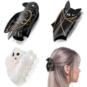 3 Pcs Halloween Hair Clips for Women, 3D Raven Ghost Bat