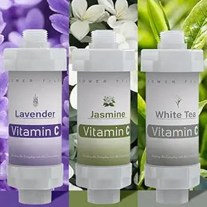 3 Pack Vitamin C Shower Head Filter for Hard Water Filter Bathtub Shower Aromatherapy Replacement Cartridge Bathroom Accessories Remove Chlorine Fluoride Heavy Metals Lavender Jasmine White Tea