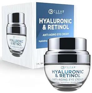 Clear Beauty Hyaluronic Acid & Retinol Eye Cream - Hydrating, Anti-Aging & Reduces Dark Circles & Puffiness - Dermatologist Tested, Cruelty-Free Korean Skin Care for All Skin Types - 1.01 Fl. Oz