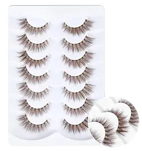 7 Pairs Brown Wispy Lashes, Brown Lash Strips 16mm for Cat Eye Makeup