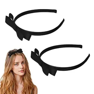 Tyqour 2 Pcs Black Bow Headband for Women, Small Cute Bowknot Headbands