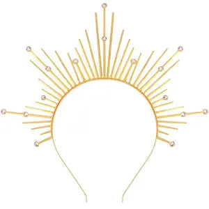 Atoden Halo Headband Mary Gold Halo Crown Greek Goddess Headpiece Sunburst Spiked Sun Headpiece Metal Renaissance Head Band Halloween Hair Accessories for Cosplay Costume Party Favors