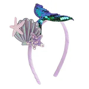 RFTWXHPN Little Mermaid Headband for Girls Women - Sequins Glitter Fish Tail Head Band With Green Starfish - Hair Accessories for Women - Fishtail Crown