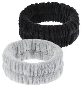 2Pcs Headband for Washing Face Men, Skincare Headband Men (Black & Gray)