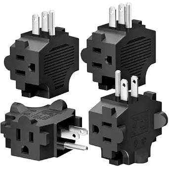 K KASONIC 4 Pack 3-Outlet Grounding Adapter, Plug Extender, Power Tap Black