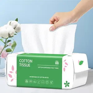 Disposable Face Towel, 100 Count Biodegradable Face Towels, for Washing Soft Cotton Dry Wipes Facial Cloths Towelettes for Washing and Drying, Facial Tissue for Cleansing