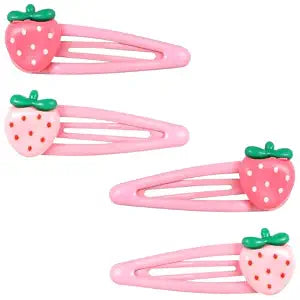 Mabor 4Pcs Strawberry Hair Clips Pink Snap Hair Clips Barrettes Pink Accessories for Girls Toddlers Kids and Teens Gifts (Left&Right)