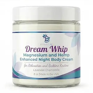 Diva Stuff Dream Whip Magnesium and Hemp Enhanced Night Body Cream for Relaxation and Bedtime Routine, Lavender Chamomile – 8 oz (Made in the USA)