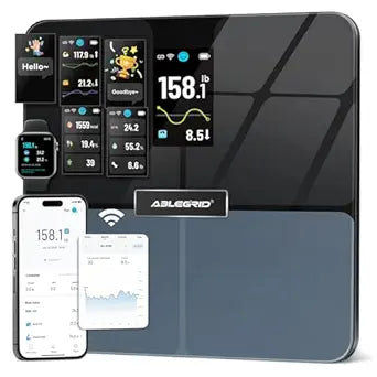 ABLEGRID Smart WiFi Digital Bathroom Scale for Body Weight, Auto-Rotating TFT Display Body Fat Scale with BMI Muscle Mass, 500lb High Capacity, 11.8" Platform, 20 Accurate Body Compositions via App