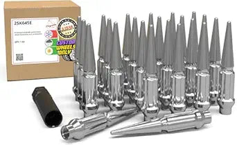 Wheel Accessories Parts 24 Pcs M12x1.5 12x1.5 Thread ET Spline Spike 4.75" Long Chrome 7/8" & 13/16" Hex Fits Toyota Tacoma