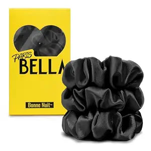 PARISBELLA Silky Satin Scrunchies For Women, Satin Hair Ties for Thick and Thin Hair, Classic Black, Pack of 3