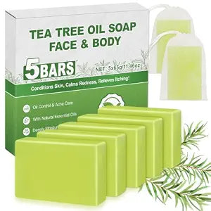 Tea Tree Oil Soap, Natural Soap Bar for Men, Women (5Bars x 2.29oz)