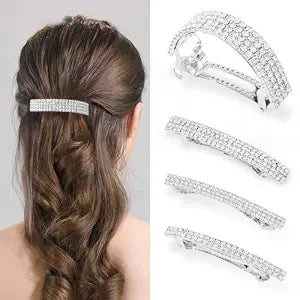 Ahoney 4 Pieces Silver Rhinestone Hair Clips Small Hair Barrettes for Women