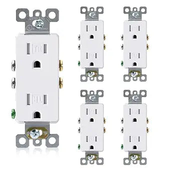 ELEGRP Decorator Wall Receptacle Outlet, Tamper Resistant 15 Amp Standard Electrical Wall Outlet, Residential Grade, Self-grounding, 125V, 2 Pole 3 Wire, 5-15R, UL Listed, Glossy White, 5 Pack