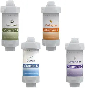 4 Pack Vitamin C Shower Head Filter for Hard Water Filter Bathtub Shower Aromatherapy Replacement Cartridge Bathroom Accessories Remove Chlorine Fluoride Heavy Metals Cologne Ocean Jasmine Lavender