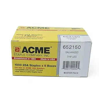 Acme Cable Staples, Galvanized Steel, 1/4-Inch Crown, 7/16-Inch Leg, 5000-Pack, Heavy-Duty for Indoor and Outdoor Use