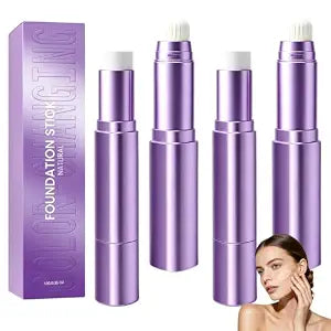 2Pcs Foundation Stick,2-in-1 Color Changing Foundation Stick with Brush,Moisturizing Long-Lasting Makeup for All Skin Types,Lightweight Matte Concealer Foundation Stick,Deep Skin