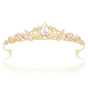 CURASA Gold Princess Crown Pink Tiara and Crowns for Women Queen Crowns Birthday Tiara Adult Women Quinceanera Crown Headpiece Wedding Tiaras for Bride